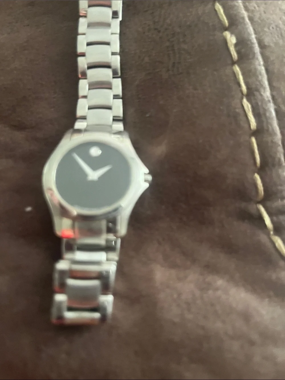 Movado Silver Stainless Steel Watch with Black Dial